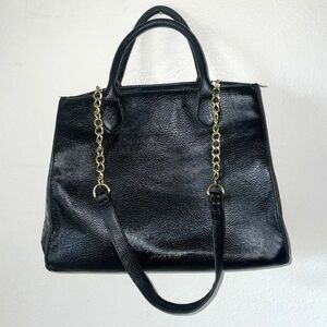 Olivia + Joy Black Faux Leather Large Crossbody Handbag Tote Satchel Gold